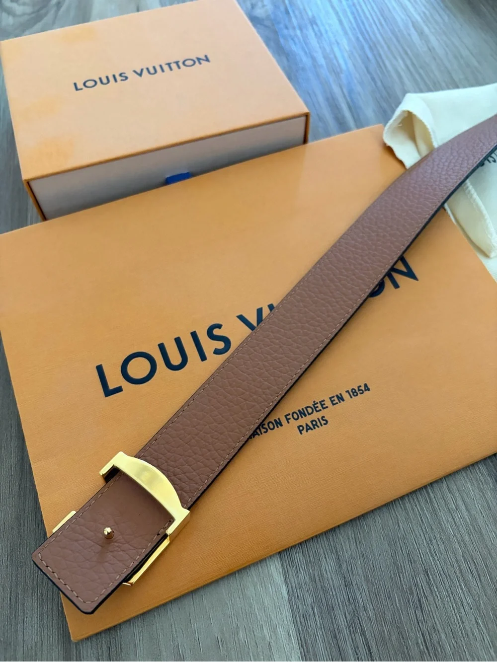 Louis Vuitton Black Leather LV Initials Belt with Gold Buckle